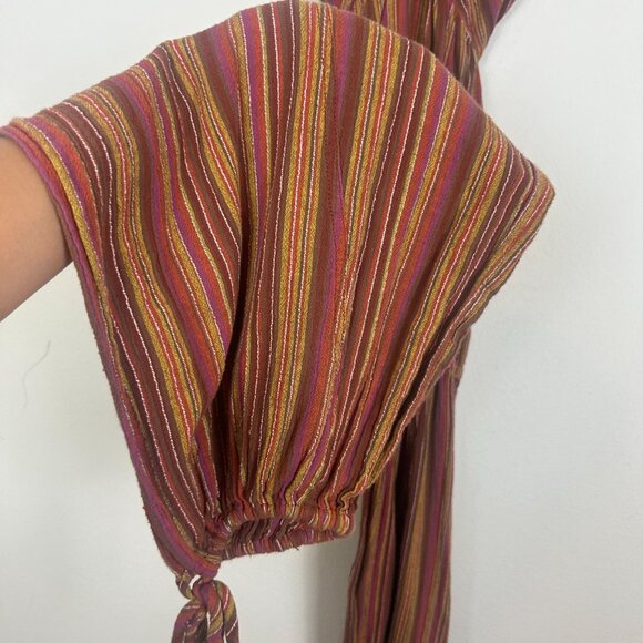 Free People Sundaze For Surfin' Jumpsuit M Red Clay Combo Striped Cotton Boho - Picture 5 of 12